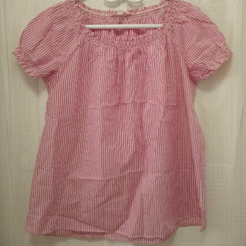 Uniqlo Women's Short Sleeve Relaxed Fit Stripe Pink and White Cotton Top size M